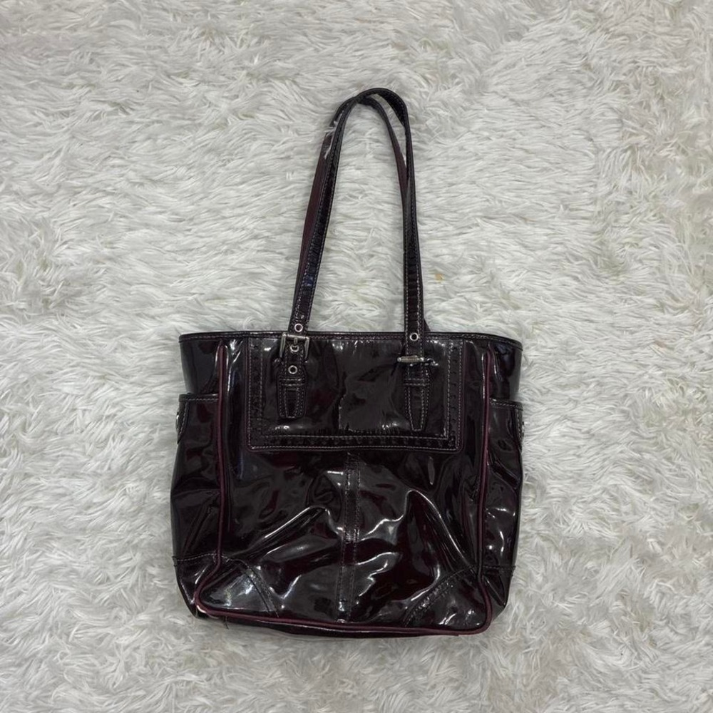 Coach gallero tote burgundy patent leather tote bag